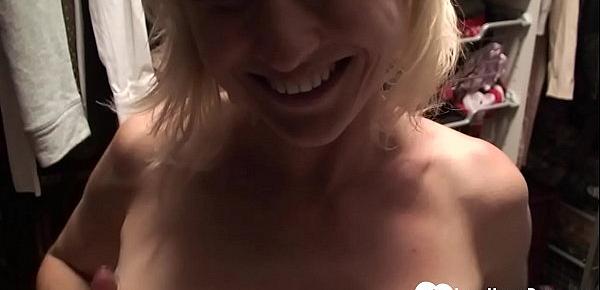  Hot blonde shows tits while changing clothes